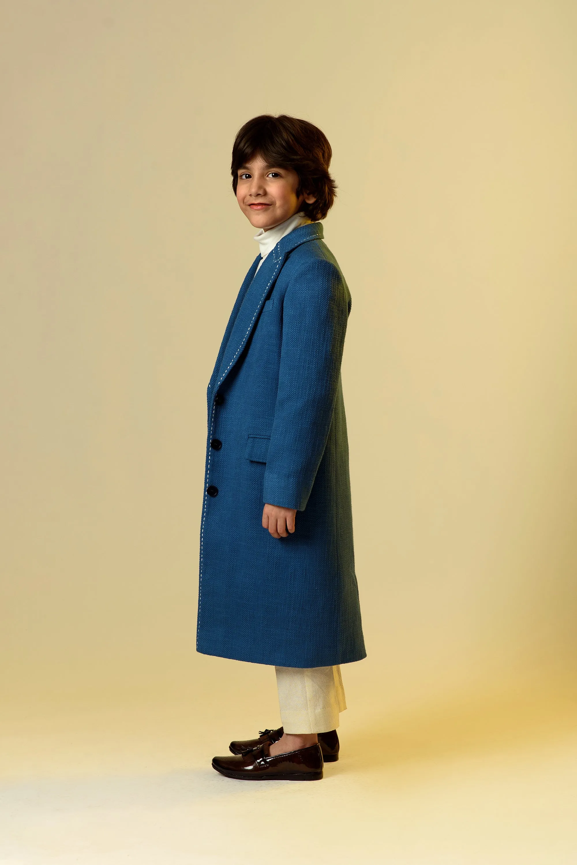 Piercing Blue- Cotton Slub Long Coat For Boys