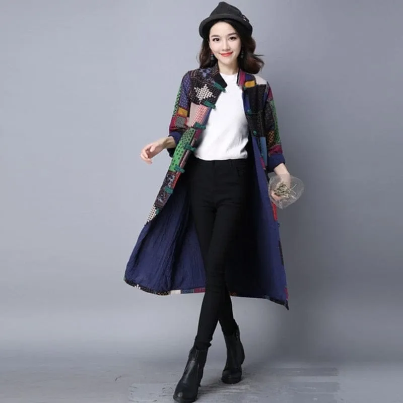 Plaid Patchwork Trench Coat