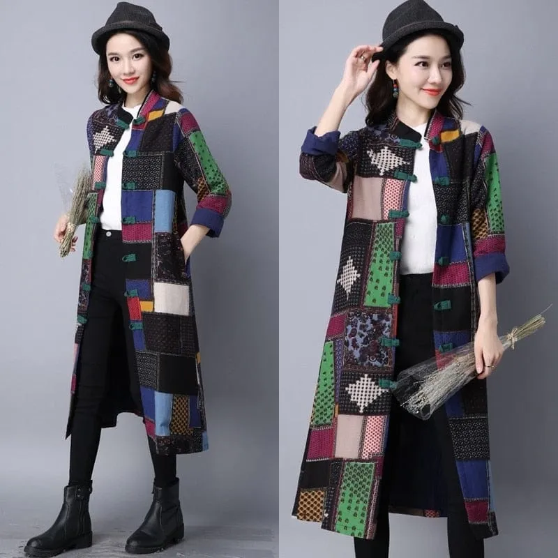 Plaid Patchwork Trench Coat