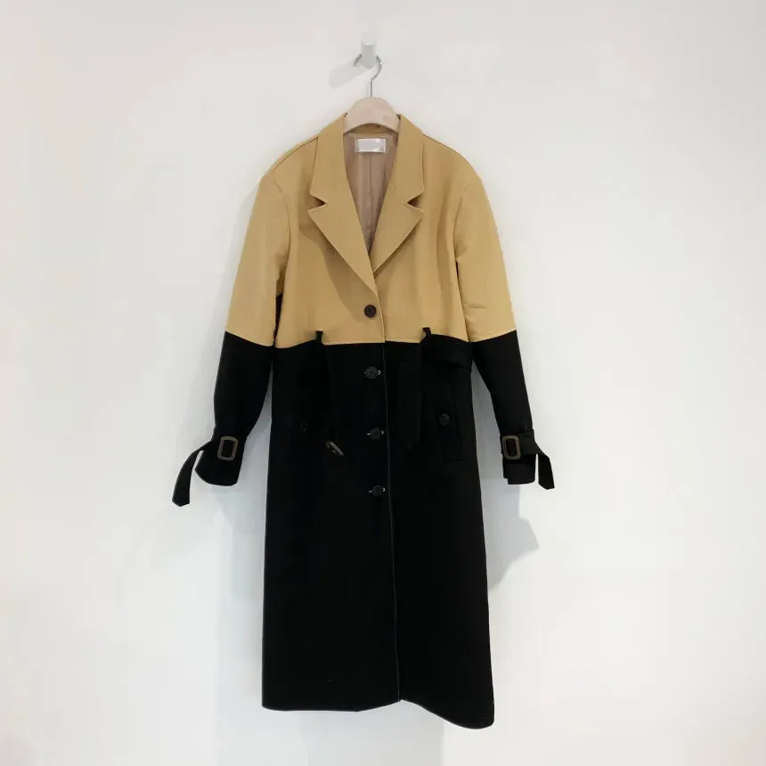 Pre Order: Vintage Splicing Belted Waist Midi Trench Coat