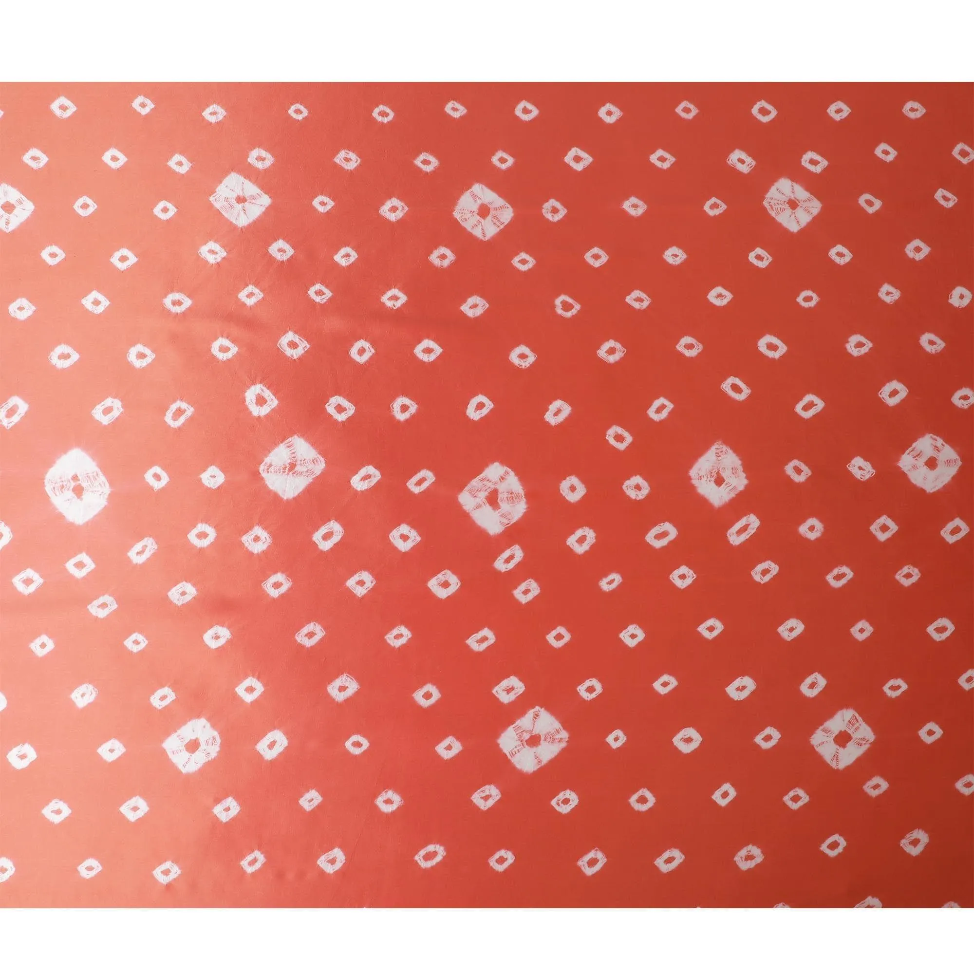 Pumpkin orange premium pure silk satin fabric with off white print in geometric design-D13258