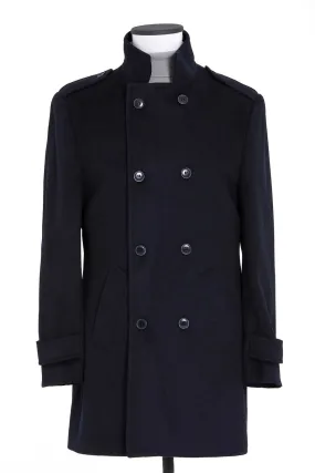 Regular Fit Cachet Double Breasted Wool Blend Navy Overcoat