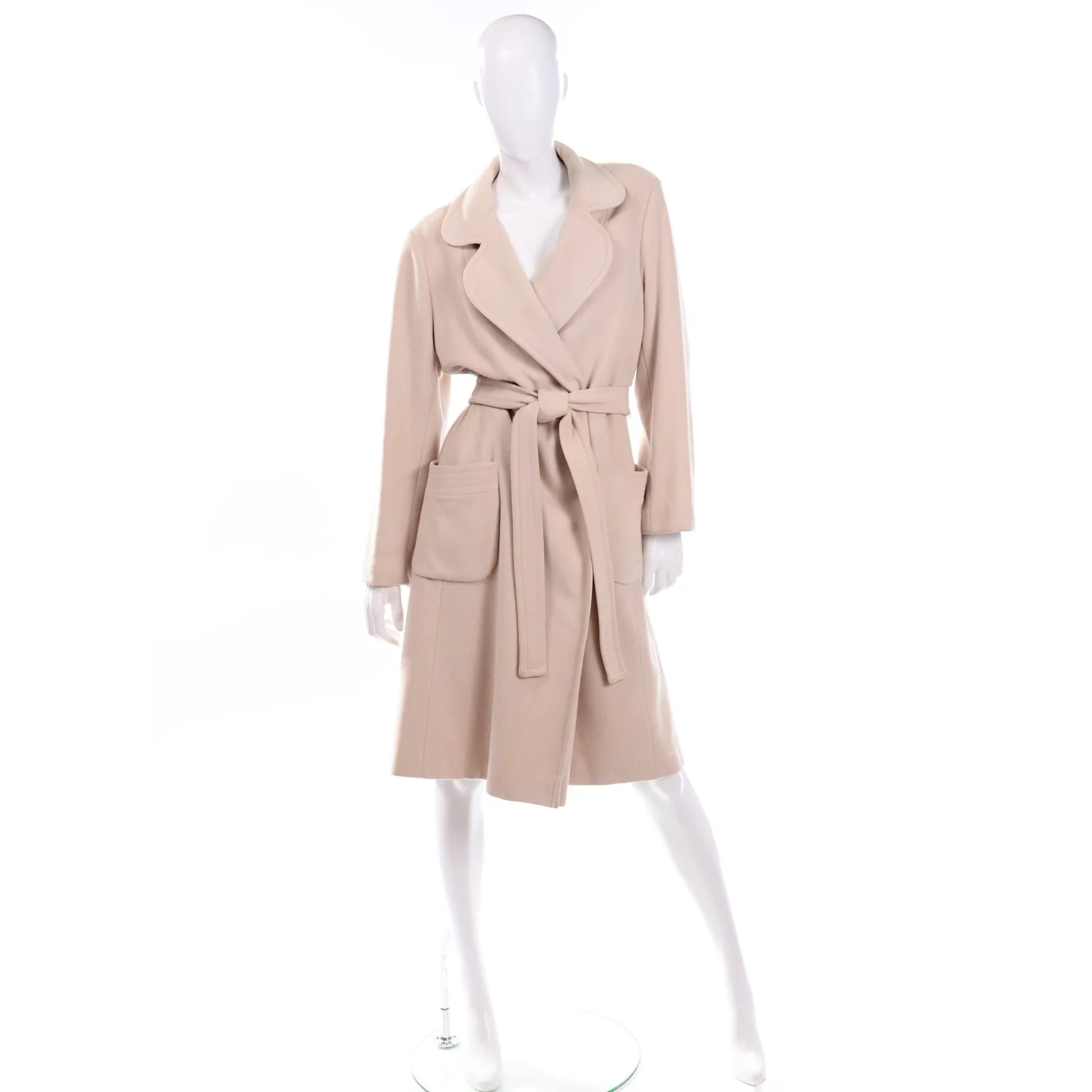 RESERVED // Vintage 100% Cashmere Cream Coat With Pockets and Sash Belt