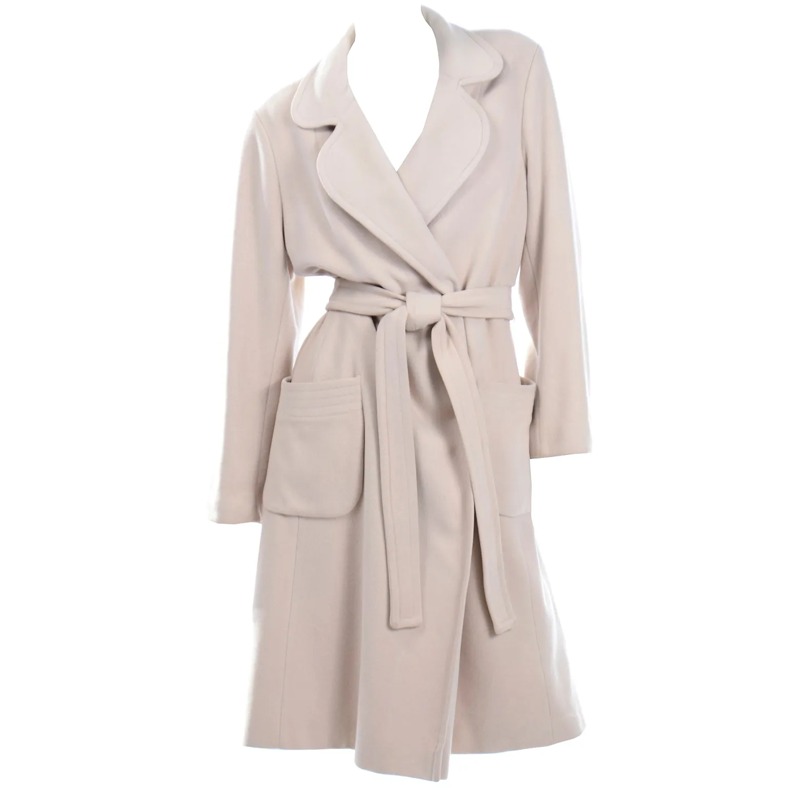 RESERVED // Vintage 100% Cashmere Cream Coat With Pockets and Sash Belt