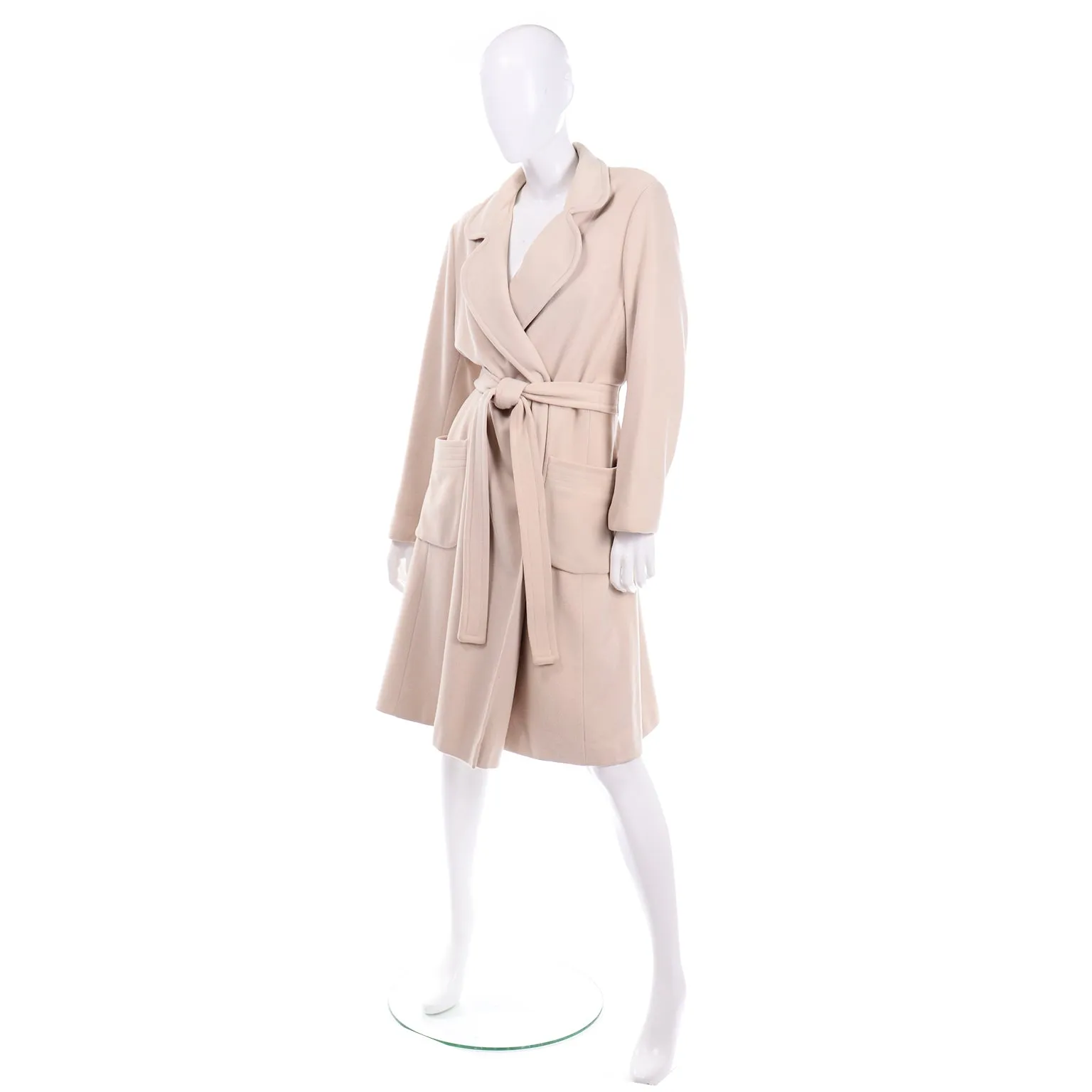 RESERVED // Vintage 100% Cashmere Cream Coat With Pockets and Sash Belt