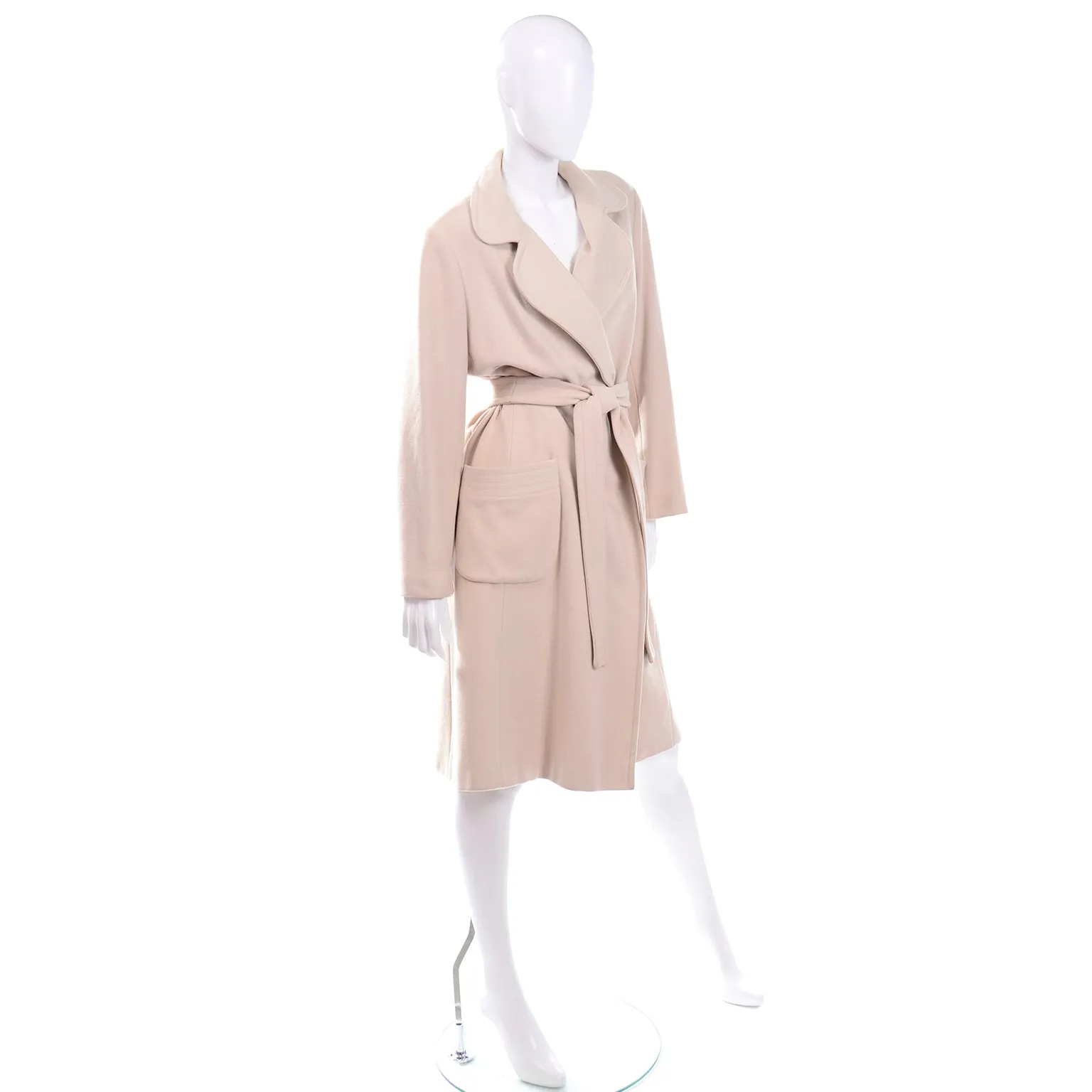 RESERVED // Vintage 100% Cashmere Cream Coat With Pockets and Sash Belt