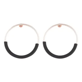 Rose Gold Black Half Rubber Coat Hoop Earring