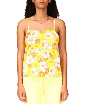 Sanctuary Women's Floral Print Linen Blend Top Yellow Size Medium