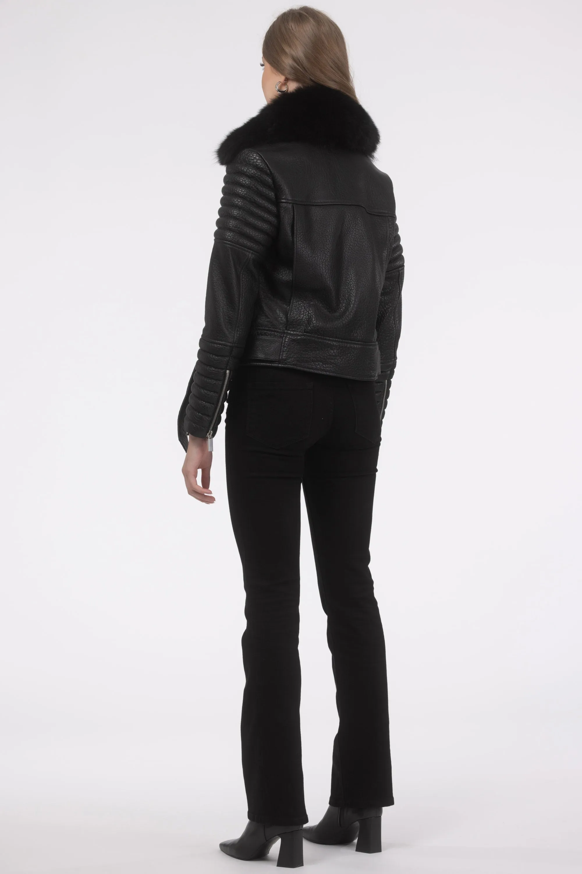 Select Lambskin Moto Zip Jacket with Detachable Toscana Shearling Lamb Collar