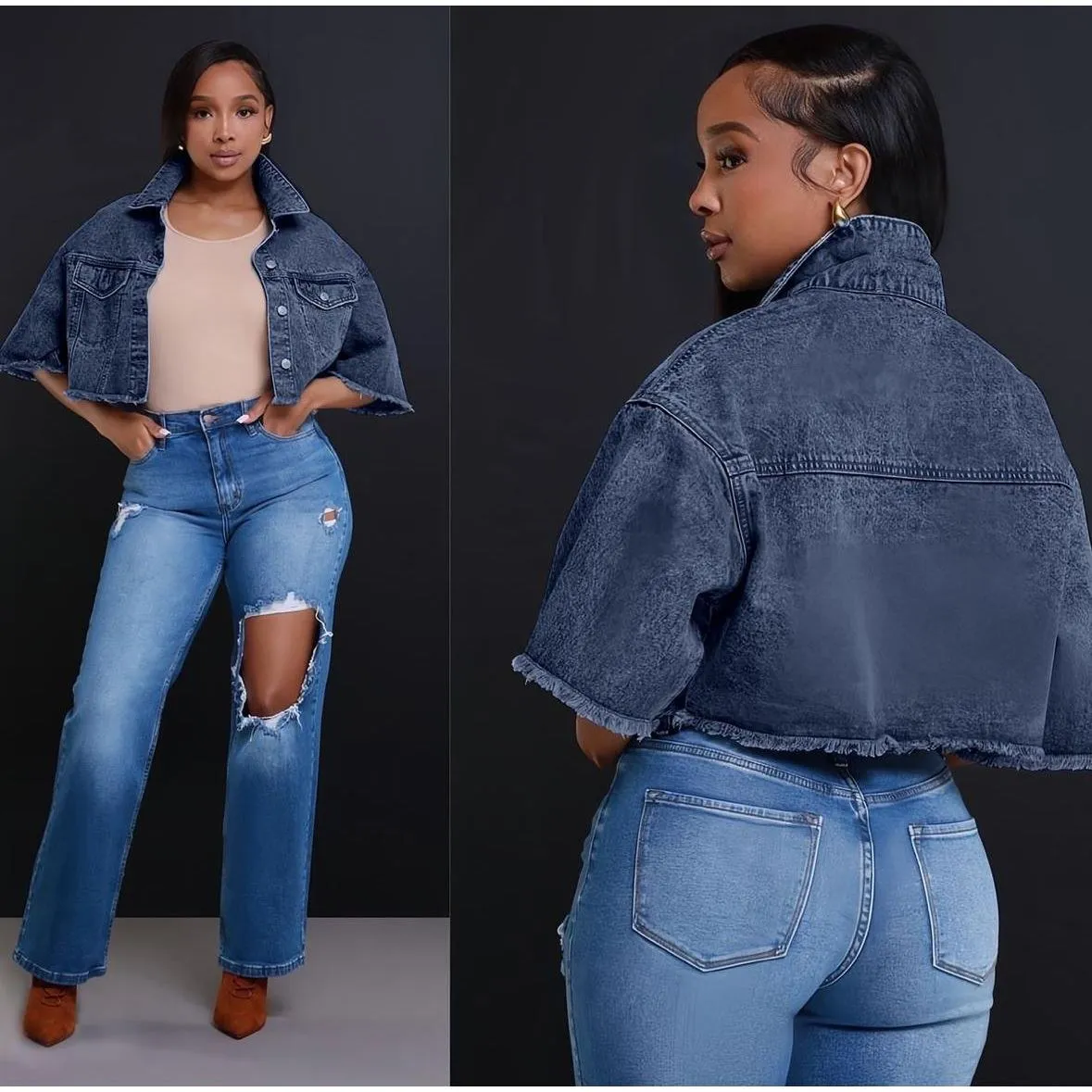 Short Sleeve Cropped Denim Jacket