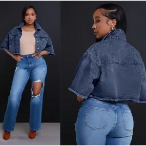 Short Sleeve Cropped Denim Jacket