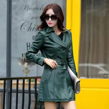 Slim-fit PU leather trench Jacket