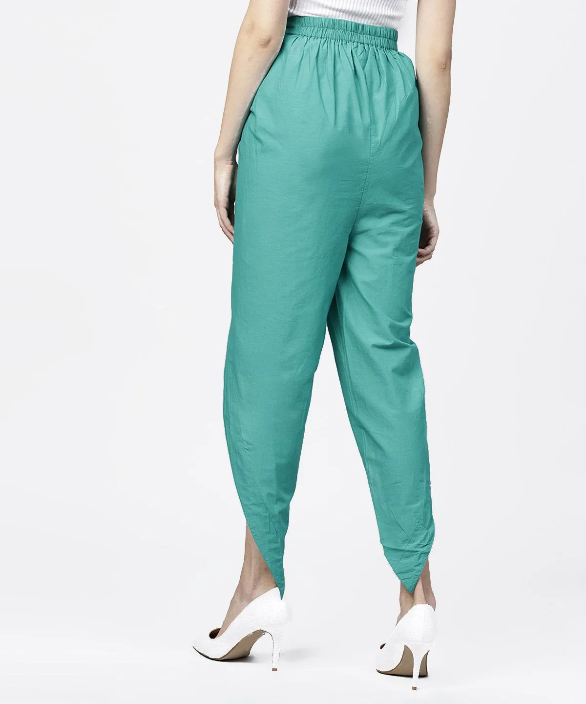 Solid Aqua  Ankle Length Cotton Tulip Pant