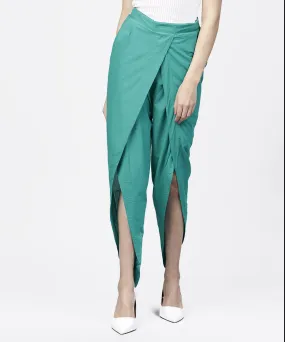 Solid Aqua  Ankle Length Cotton Tulip Pant