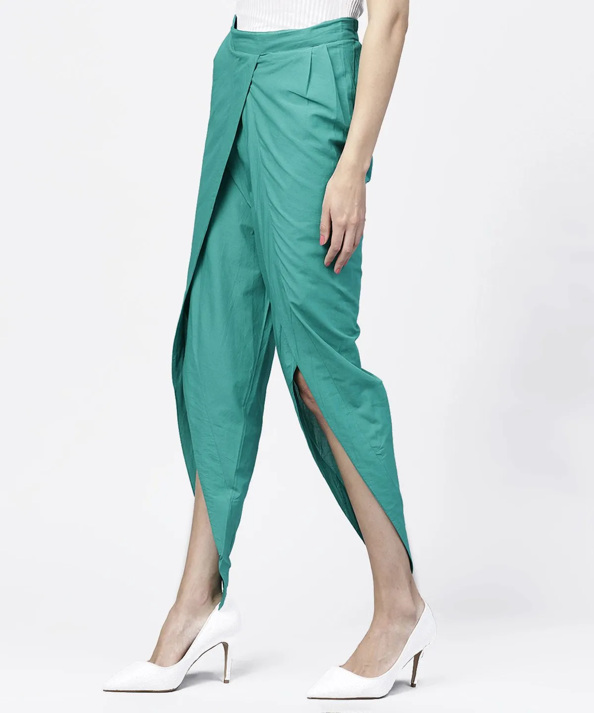 Solid Aqua  Ankle Length Cotton Tulip Pant