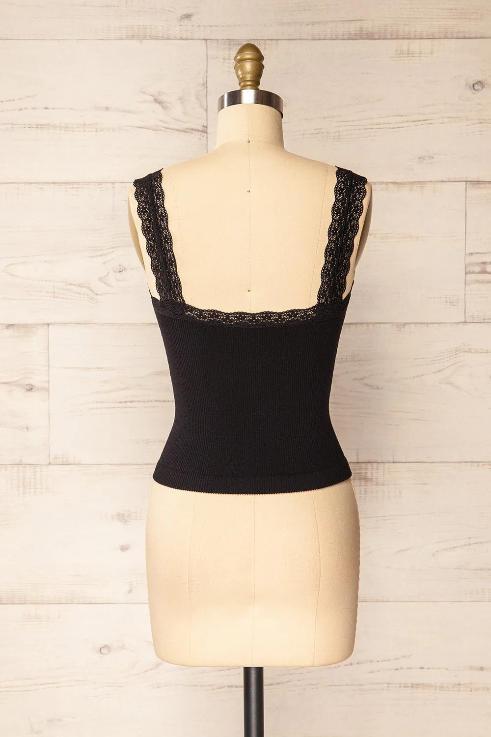 Somensac Black | Ribbed Camisole w/ Lace Trim