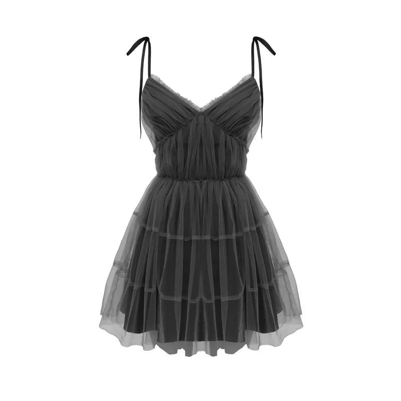 Spaghetti Strap Camisole Dress: Tulle mesh mini dress, for summer, parties, and any occasion