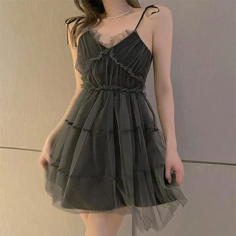 Spaghetti Strap Camisole Dress: Tulle mesh mini dress, for summer, parties, and any occasion