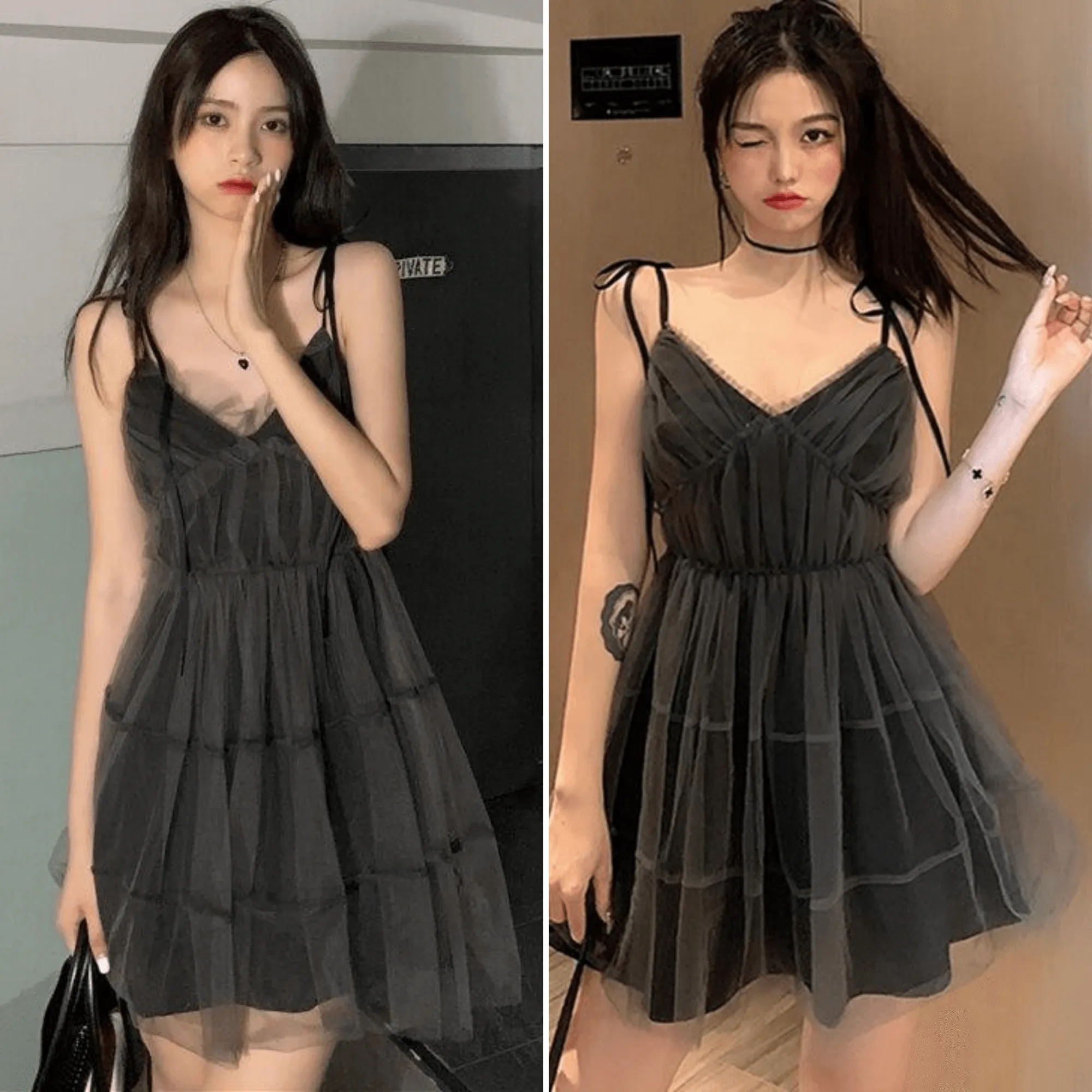 Spaghetti Strap Camisole Dress: Tulle mesh mini dress, for summer, parties, and any occasion