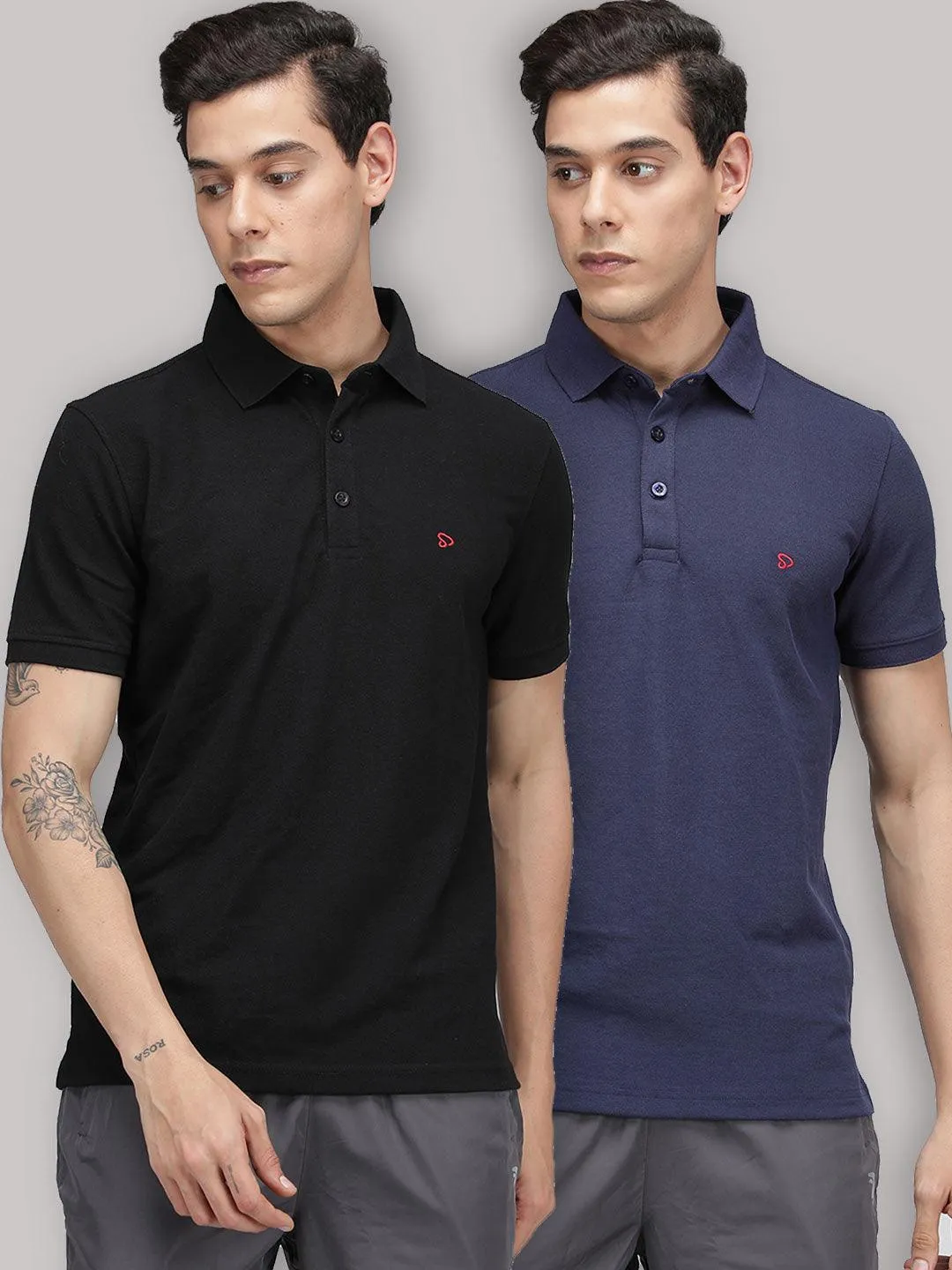 Sporto Men's Polo T-shirt -  Pack of 2 [Black & Peacoat]