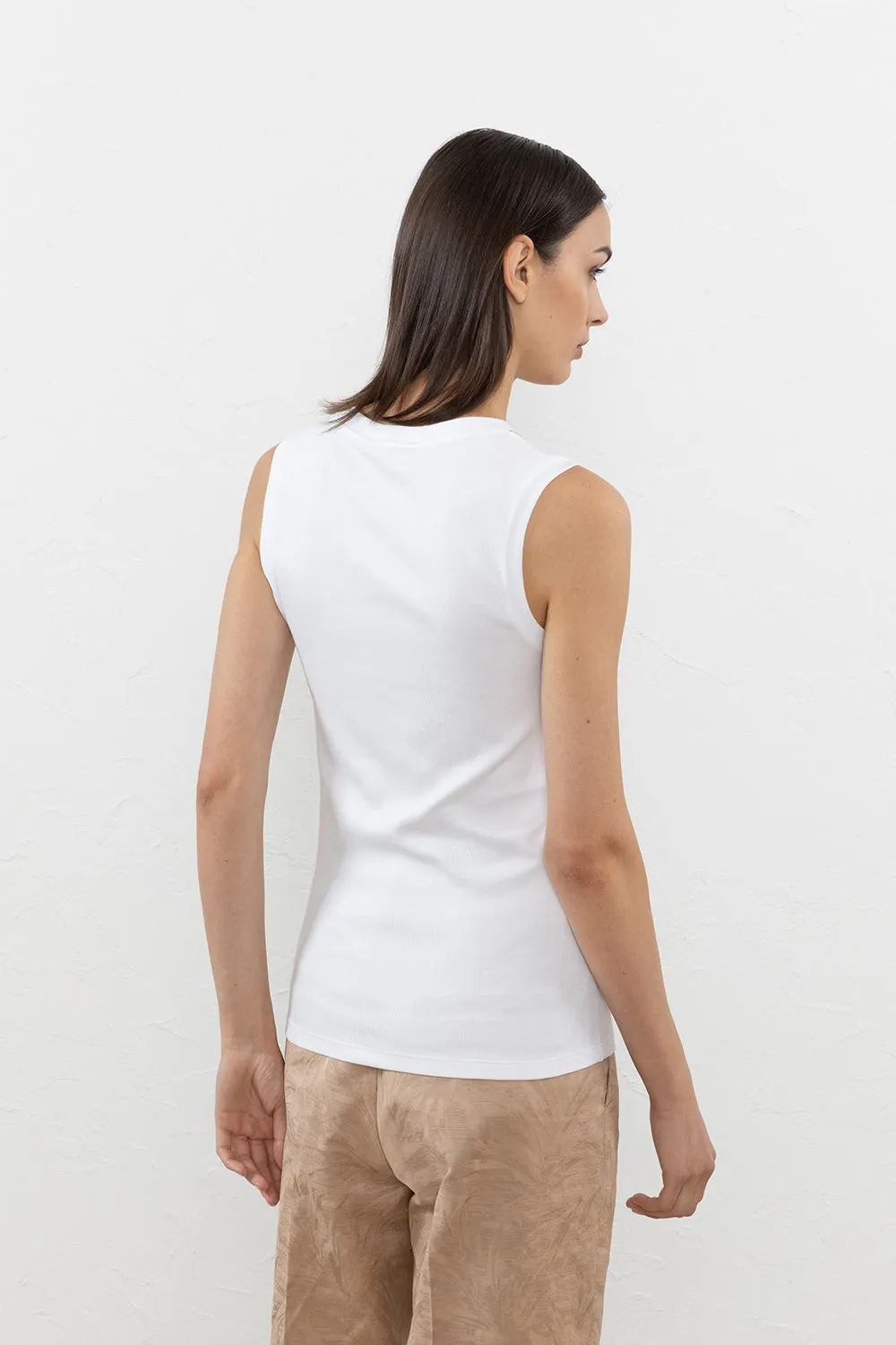 Stretch micro-ribbed jersey top