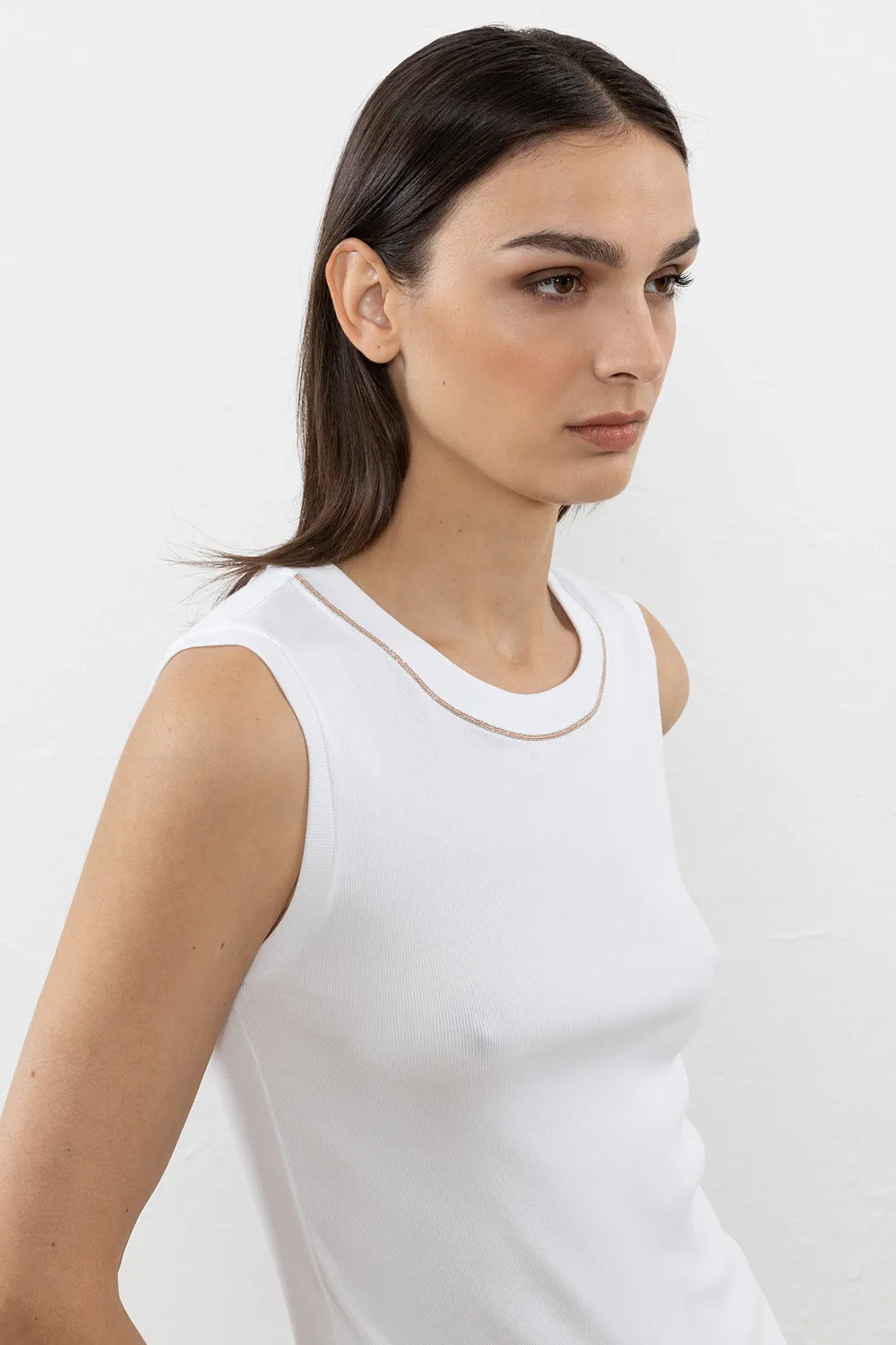 Stretch micro-ribbed jersey top