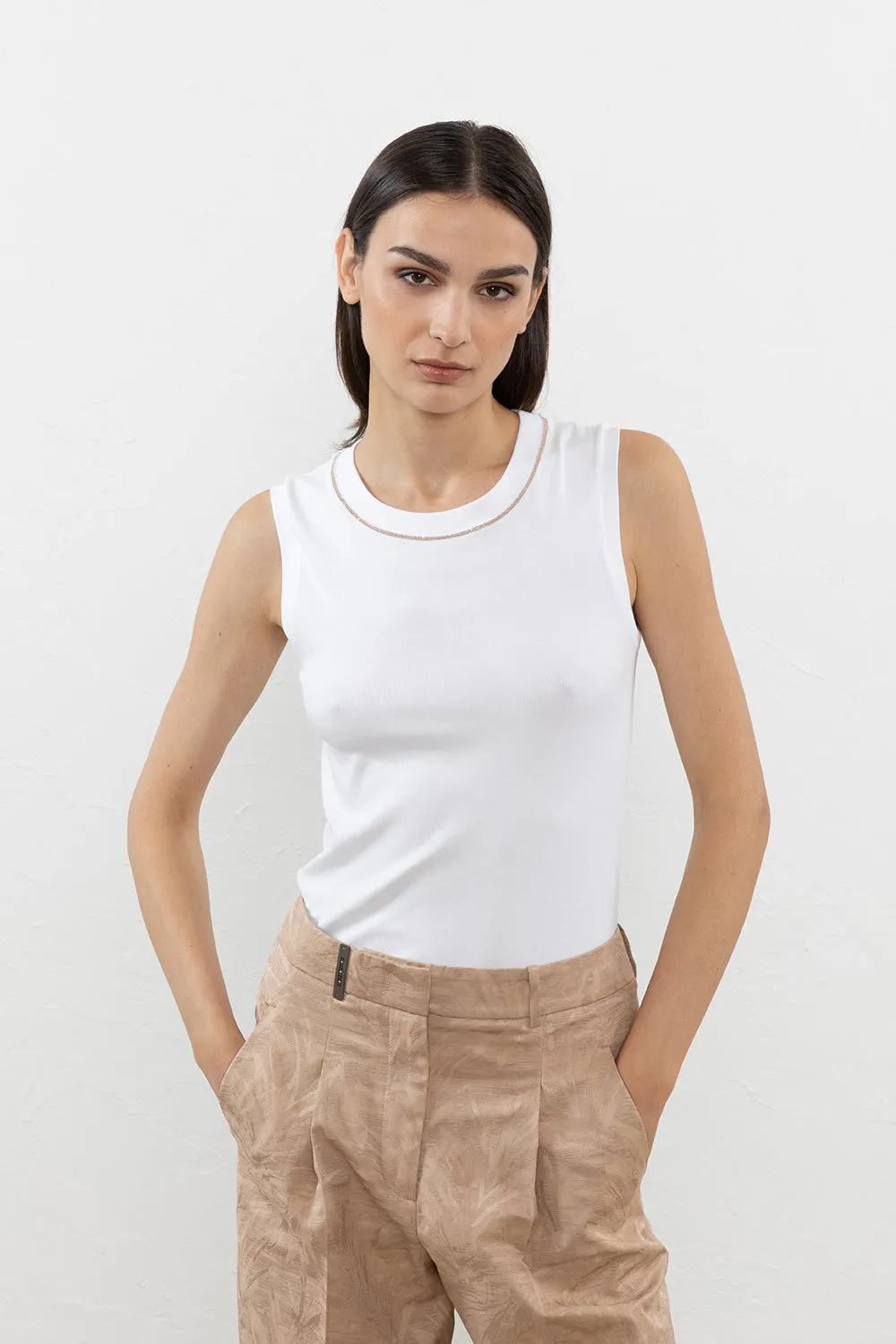 Stretch micro-ribbed jersey top