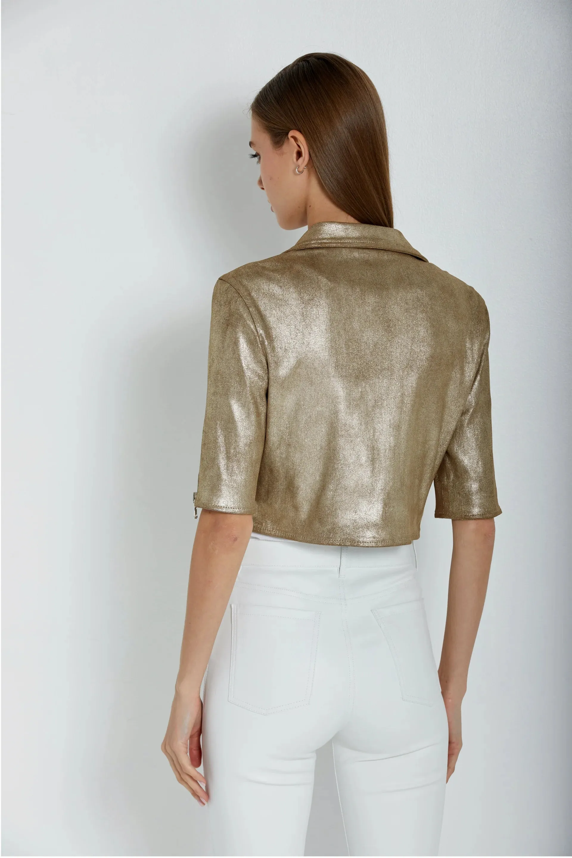 Susan Bender SHORT SLEEVE MOTO Jacket - Prosecco