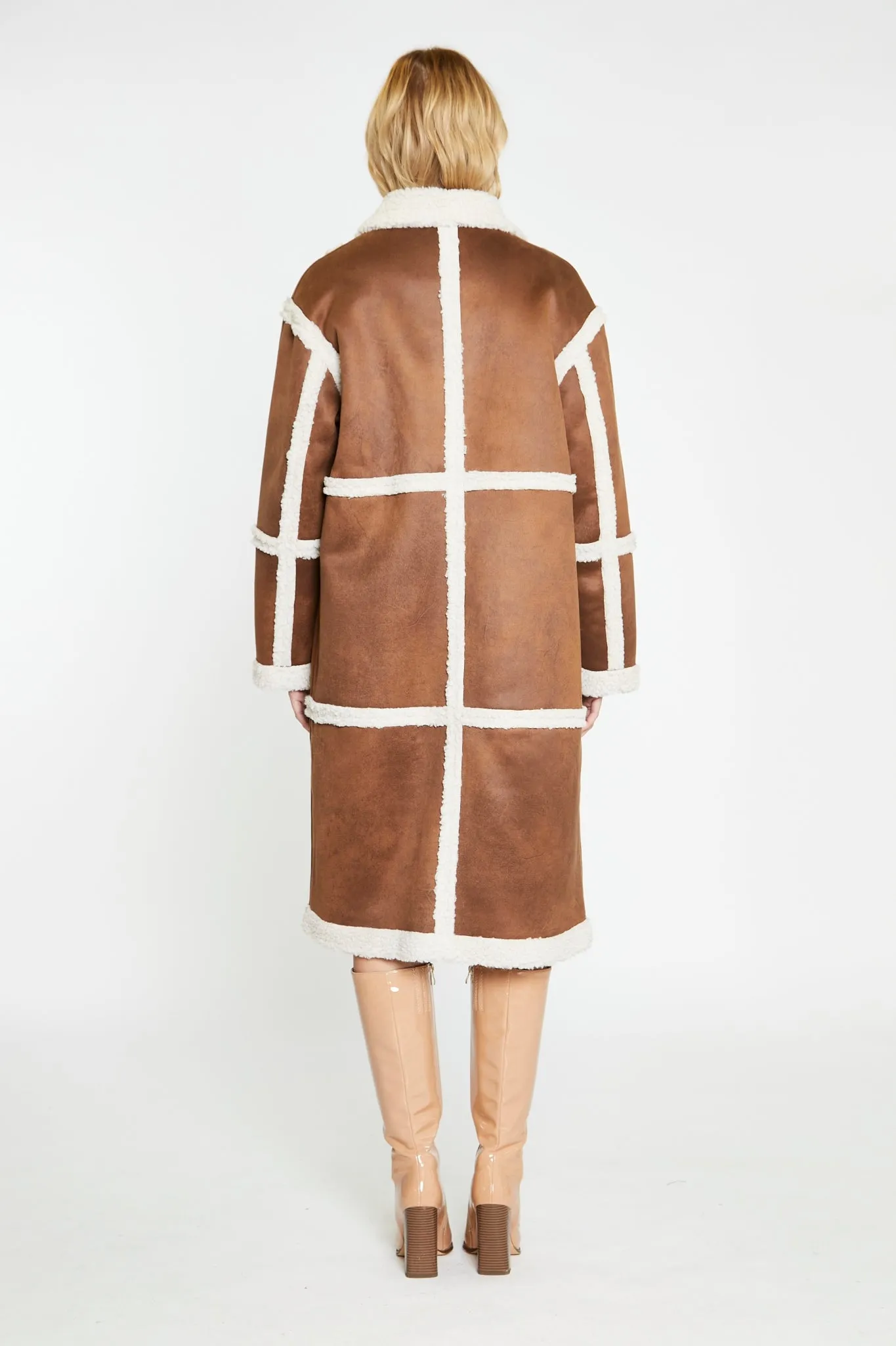 Tan-Cream Shearling Midi-Coat