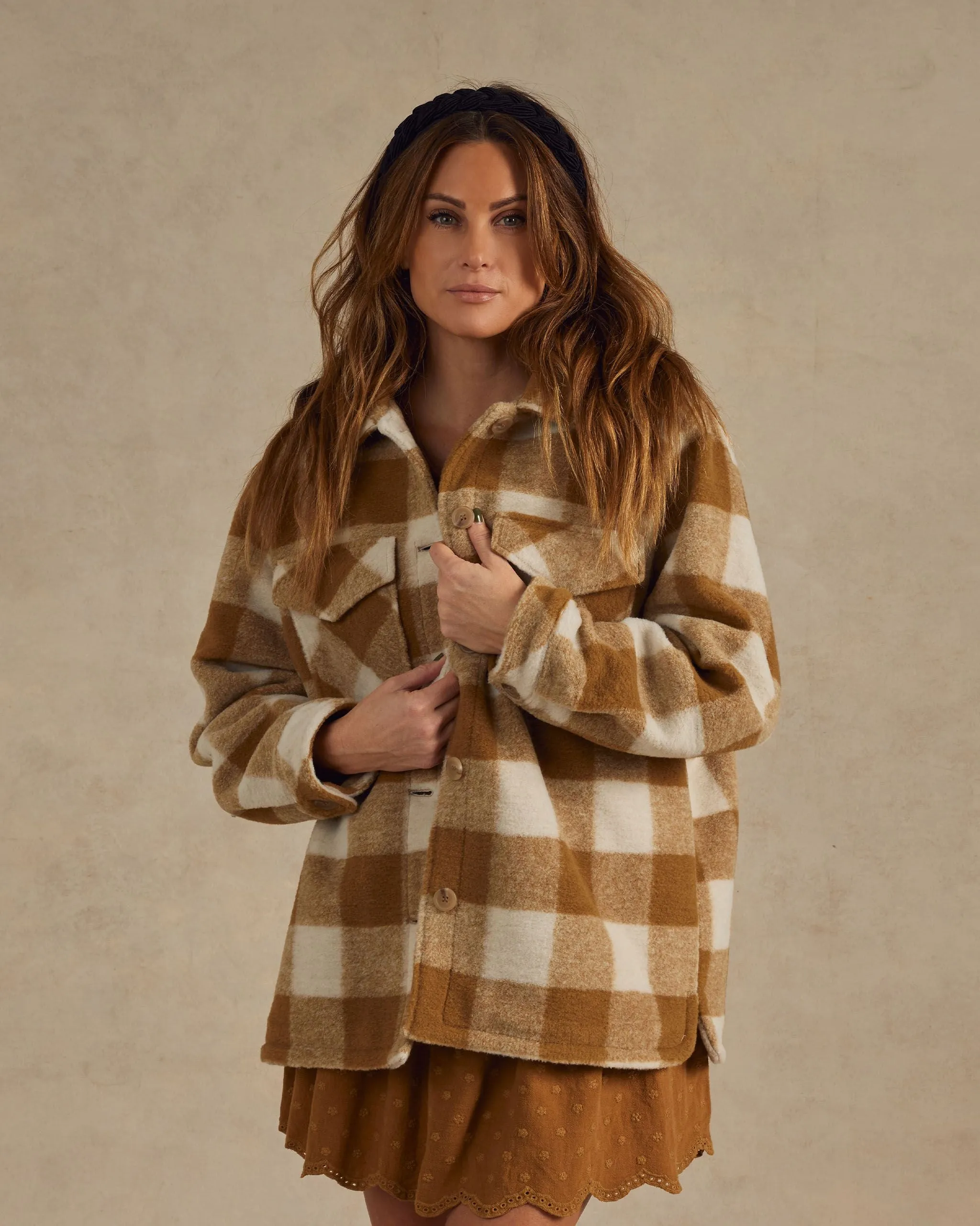 The Shearling Chore Coat by Rylee   Cru - Brass Checker