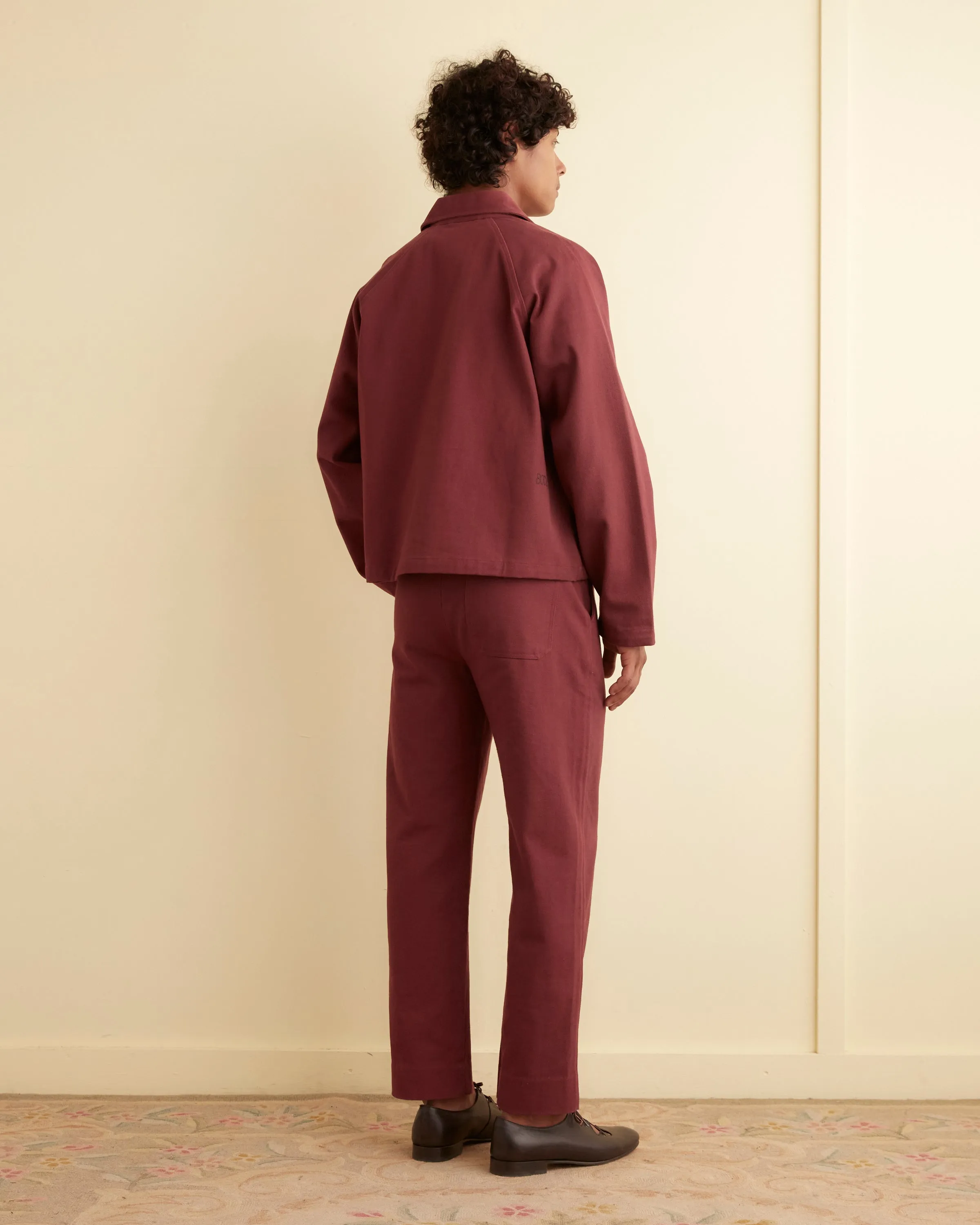 Twill Cropped Car Jacket - Merlot