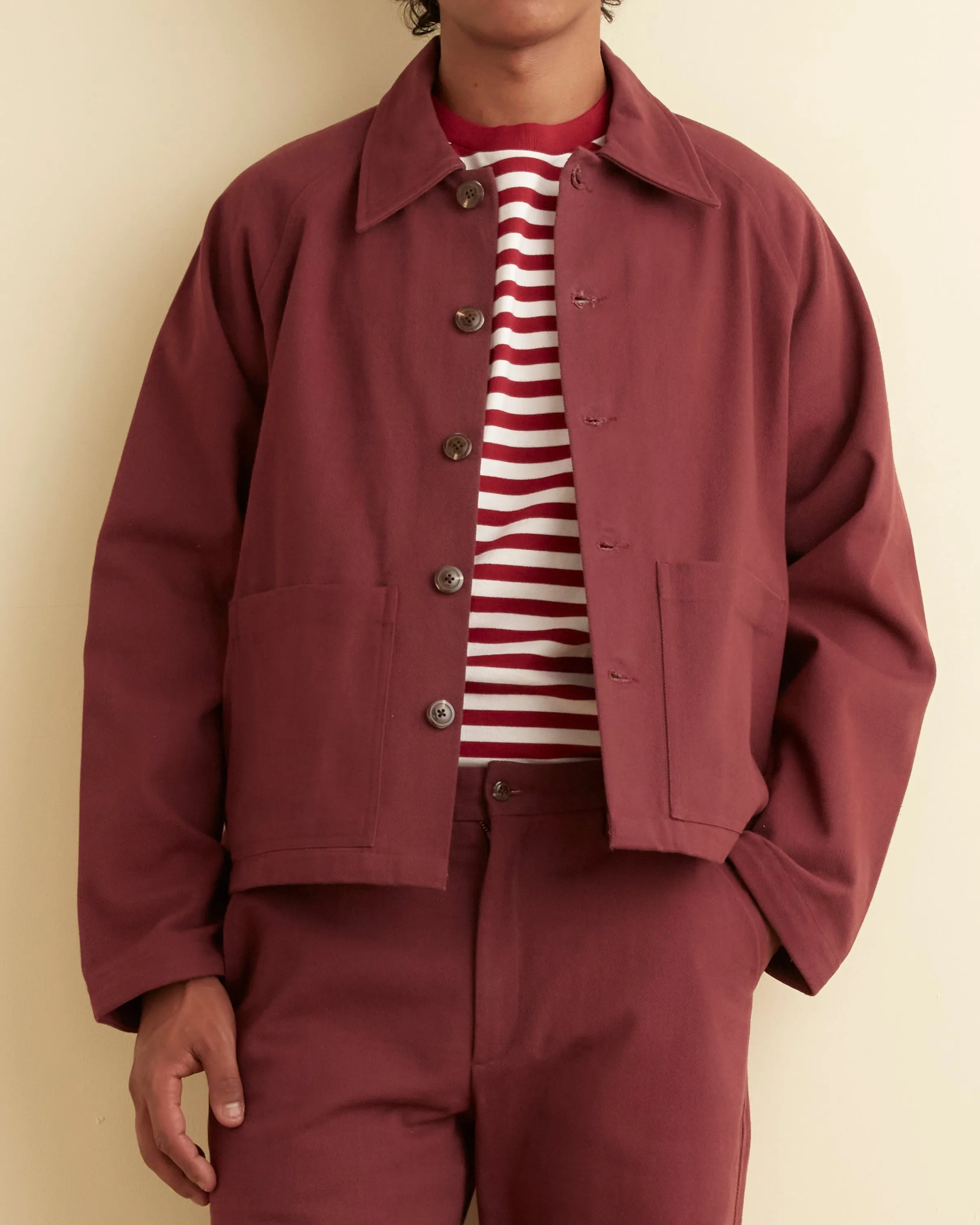 Twill Cropped Car Jacket - Merlot