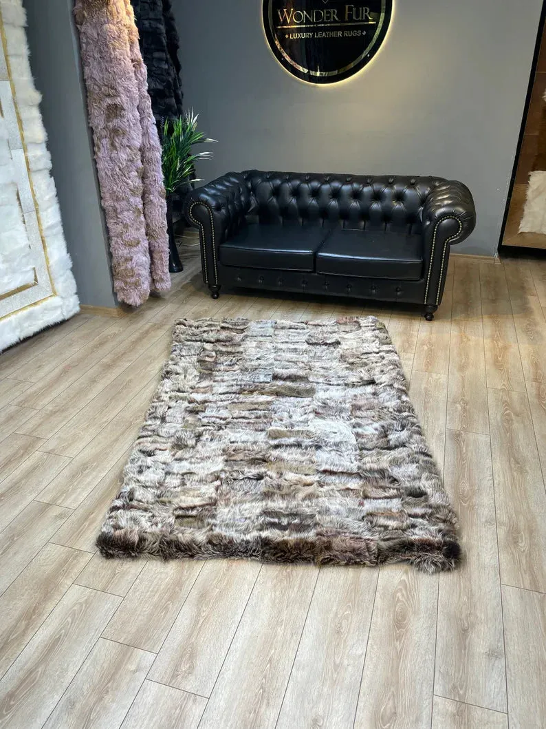 Ultra Soft Brown Shaggy Natural Sheepskin Area Rug, Floor Fur Non Slip Rug