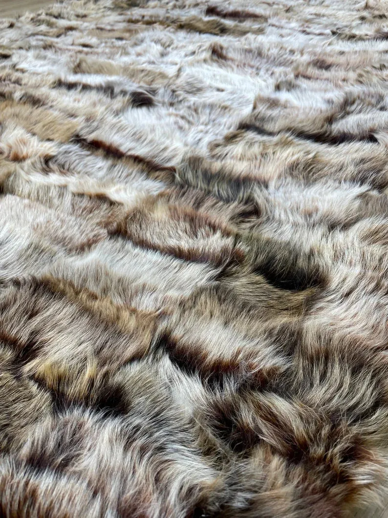 Ultra Soft Brown Shaggy Natural Sheepskin Area Rug, Floor Fur Non Slip Rug