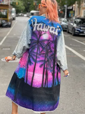 Vintage 80s Custom Airbrushed and Bedazzled Aloha Denim Coat