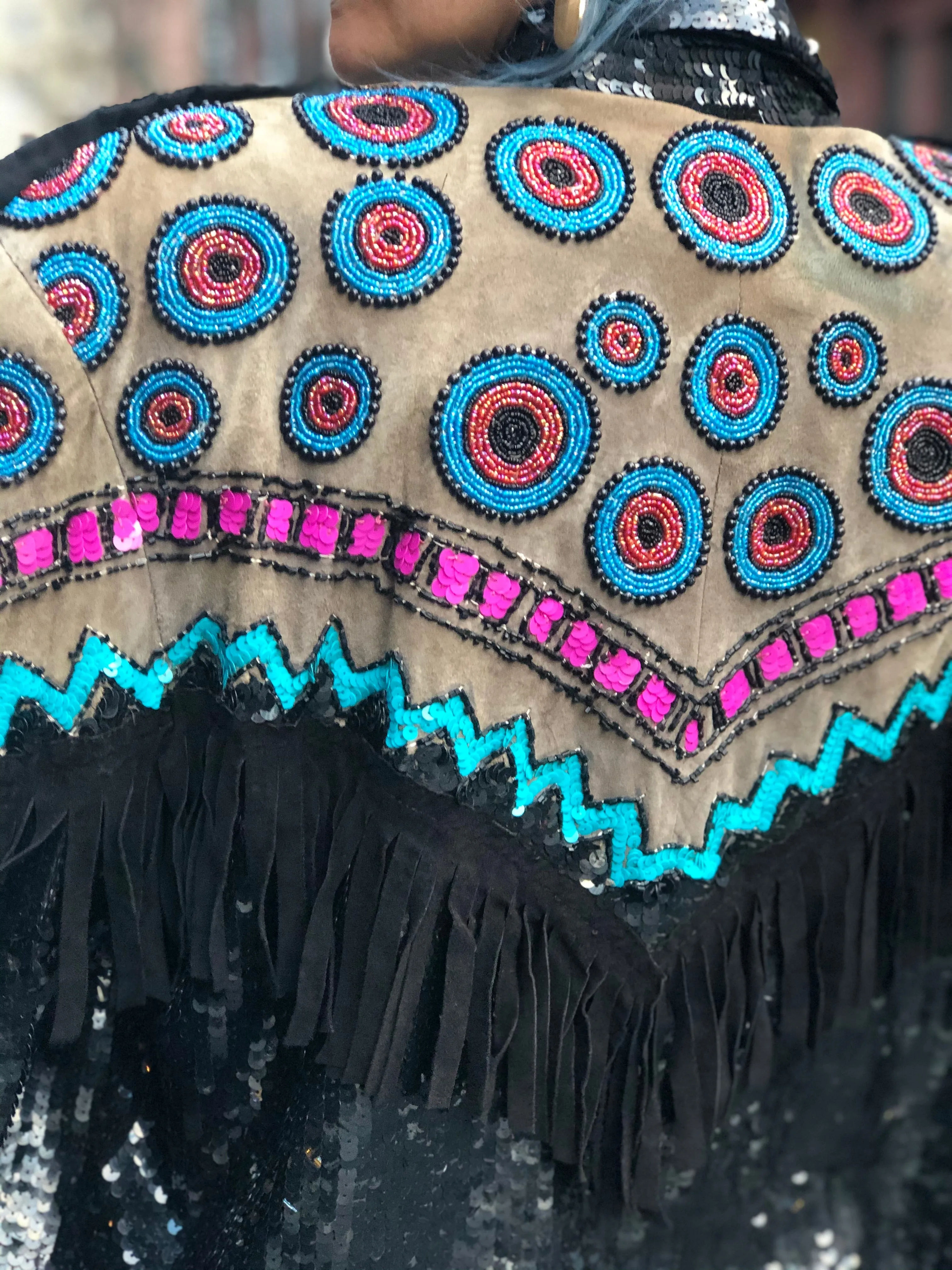 Vintage 80s Sequin Fringe Southwestern Moto Jacket