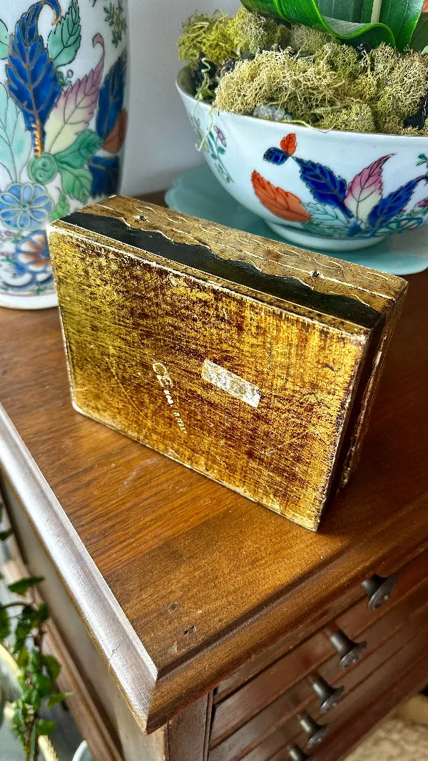 Vintage Box, Italian Florentine, Coat of Arms, Black and Gold