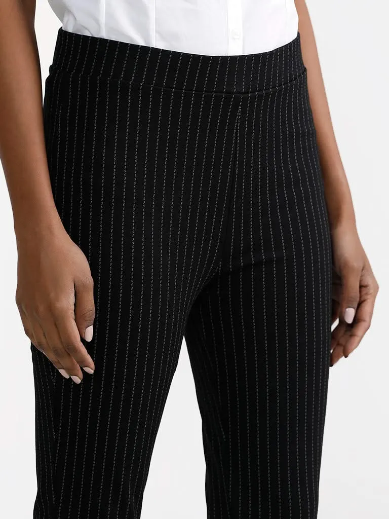 Wardrobe Striped Ankle Length Black Trousers