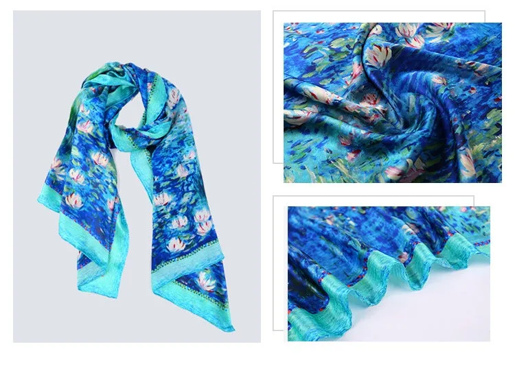 Water Lilies Long Charmeuse Silk Scarf 185