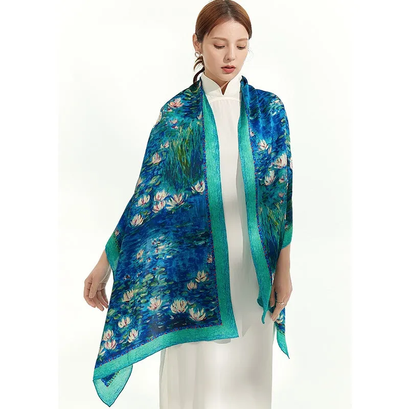 Water Lilies Long Charmeuse Silk Scarf 185