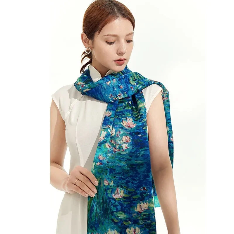 Water Lilies Long Charmeuse Silk Scarf 185