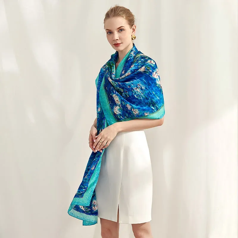 Water Lilies Long Charmeuse Silk Scarf 185