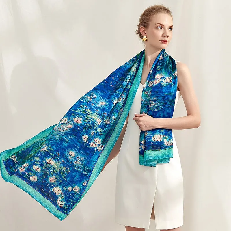 Water Lilies Long Charmeuse Silk Scarf 185