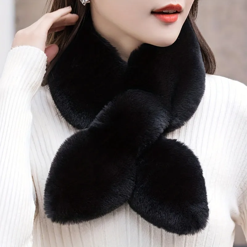 Winters Warmth Plush Cross Scarf for Women