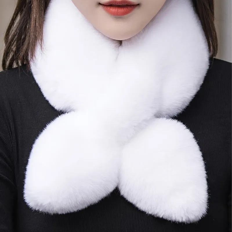 Winters Warmth Plush Cross Scarf for Women