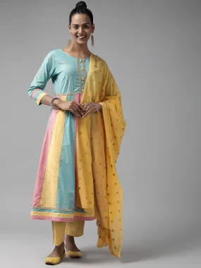 Women Green Bandhani Panelled Gotta Patti Pure Cotton Kurta With Trousers With Dupatta