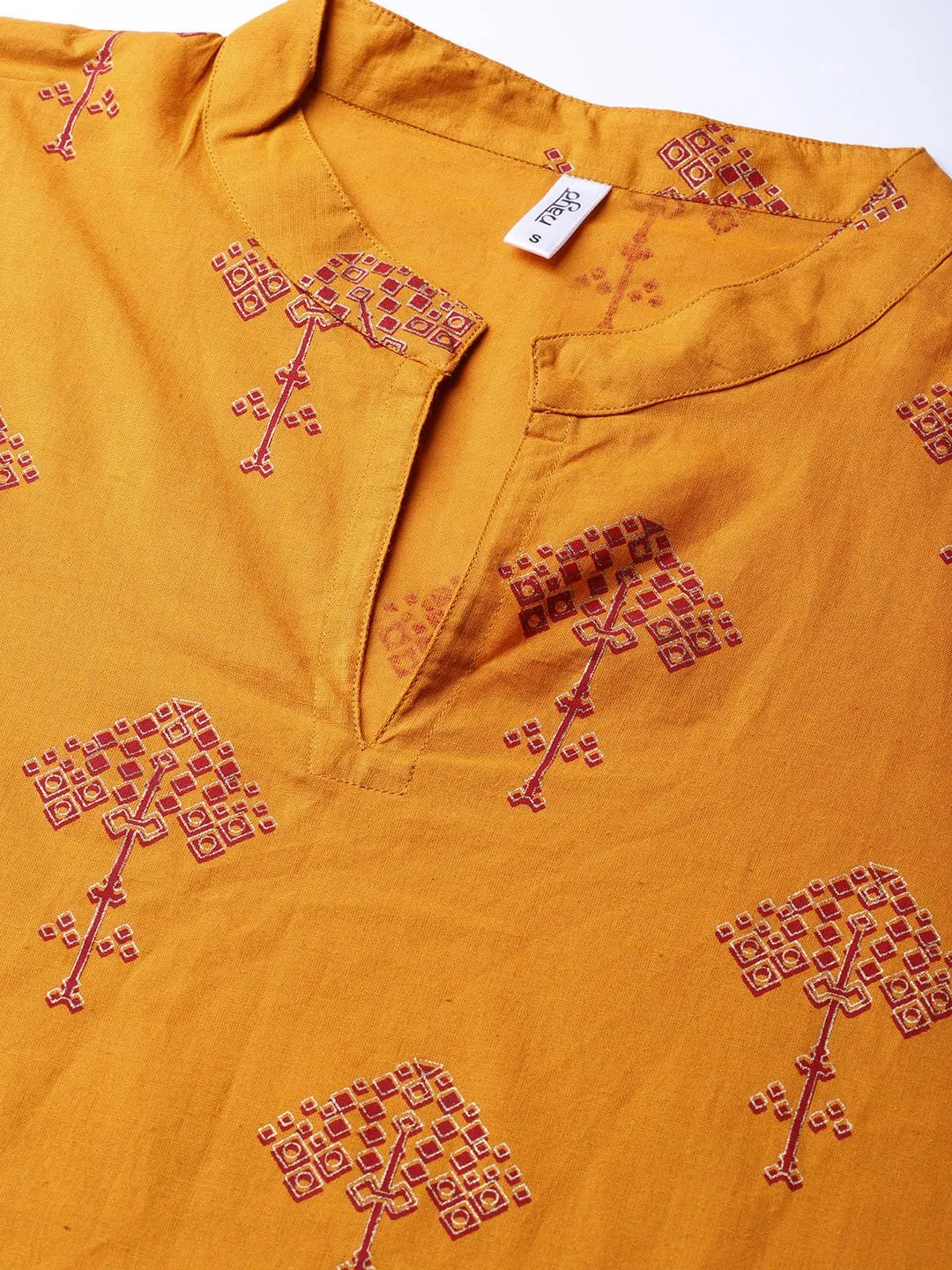 Women Mustard Yellow & Red Printed Kurta With Trousers