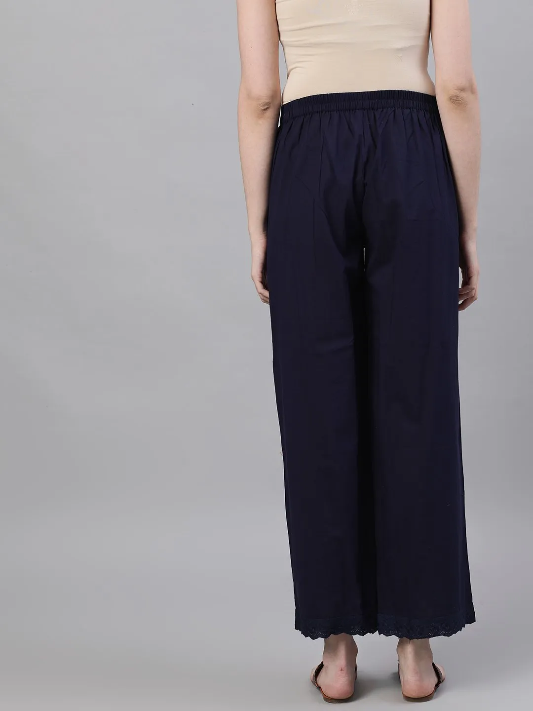 Women Navy Blue Trouser With Lace Detailing