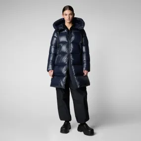 Women's  Hooded Animal free Puffer Coat Isabel in blue black