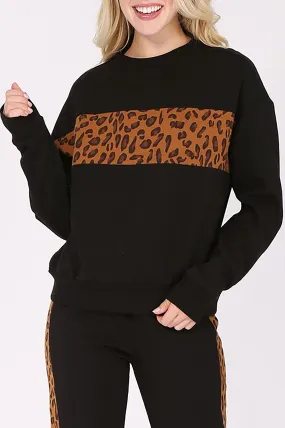 Women's Leopard Print Color Block Fleece Sweatshirt